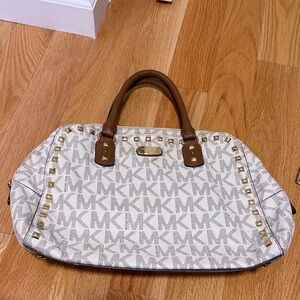 Michael Kors White and Brown Satchel with Gold Accents *loved-few marks pictured